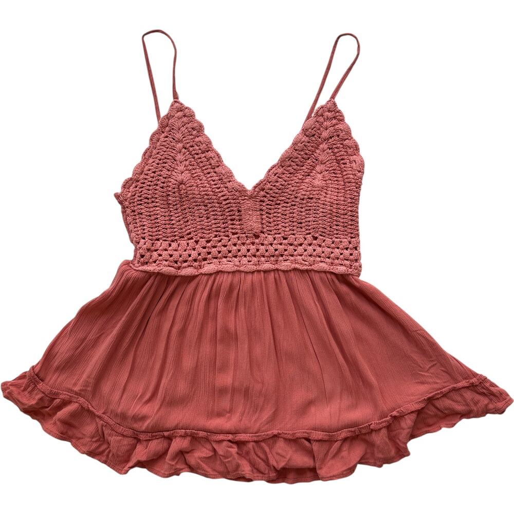 Blush Crochet Bodice Spaghetti Strap Cami in Dusty Rose